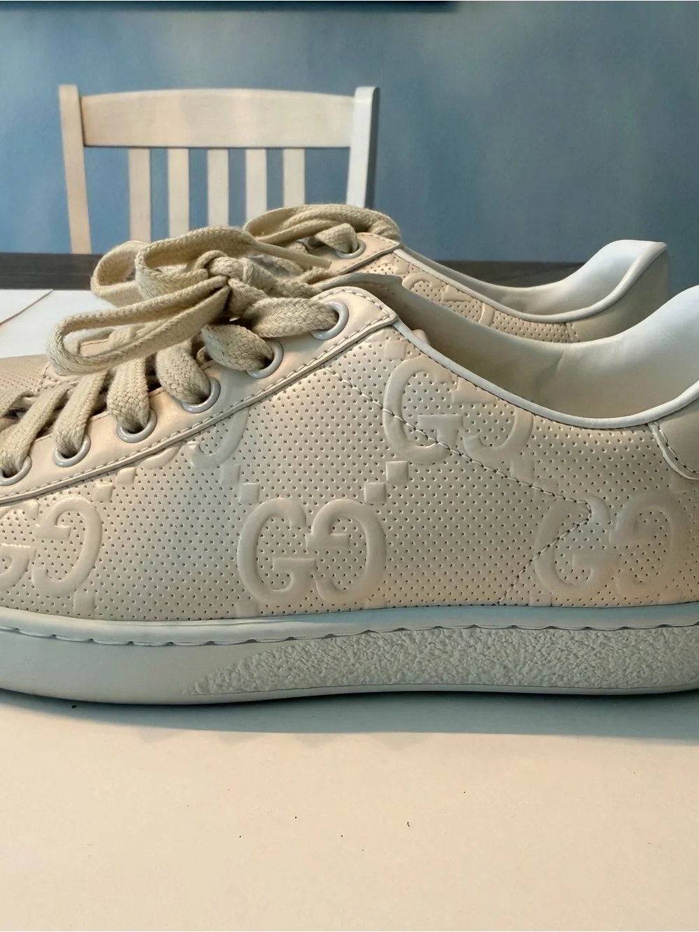 Gucci Cream GG Leather Low-Top Sneakers